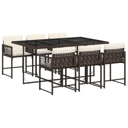 Homgoday 7-TLG. Garten-Essgruppe mit Kissen Braun Poly Rattan Gartenmöbel Set Möbelsets Balkonmöbel Sitzgruppe Gartentisch mit Stühle Terrassenmöbel Möbel für Garten Balkon Terrasse von Homgoday