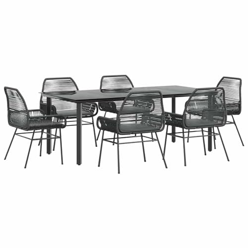 Homgoday 7-TLG. Garten-Essgruppe mit Kissen Schwarz Poly Rattan Glas Outdoor M?Bel mit Sessel Model3334567 von Homgoday