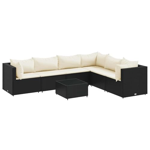 Homgoday 7-TLG. Garten-Lounge-Set mit Kissen Schwarz Poly Rattan Entspannungsstuhl Model3308144 von Homgoday