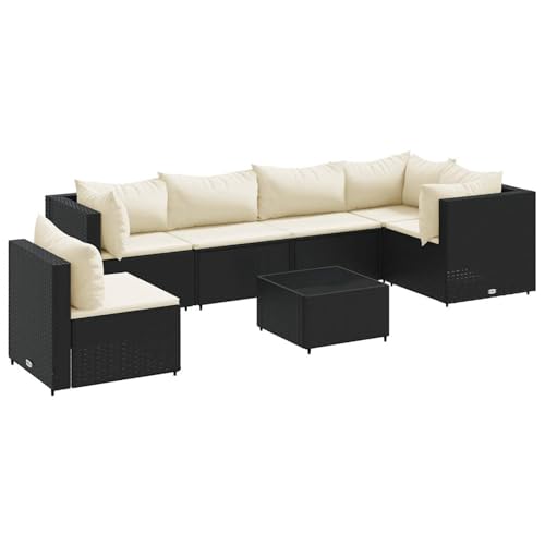 Homgoday 7-TLG. Garten-Lounge-Set mit Kissen Schwarz Poly Rattan Entspannungsstuhl Model3308176 von Homgoday
