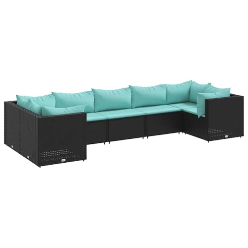 Homgoday 7-TLG. Garten-Lounge-Set mit Kissen Schwarz Poly Rattan Entspannungsstuhl Model3308260 von Homgoday