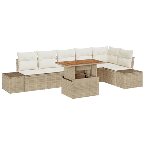 Homgoday 7-TLG. Garten-Sofagarnitur mit Kissen Beige Poly Rattan Lounge Möbel Outdoor von Homgoday