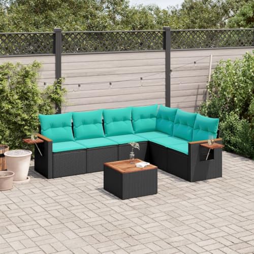 Homgoday 7-TLG. Garten-Sofagarnitur mit Kissen Schwarz Poly Rattan Gartensofa Gartenmöbel Set Lounge Terrassenmöbel Gartenlounge Sitzgruppe Balkonmöbel für Garten Terrasse von Homgoday