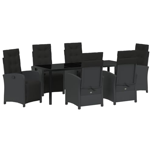 Homgoday 7-teiliges Garten-Essgruppe mit Kissen Schwarz Poly-Rattan, Gartentisch Schwarz 200x80x73 cm Sicherheitsglas Outdoor M?Bel mit Sessel Model3380314 Homgoday 7-teiliges Garten-Essgruppe mit Kissen Schwarz Poly-Rattan, Gartentisch Schwarz 200x80x73 cm Sicherheitsglas Outdoor M?Bel mit Sessel Model3380314 von Homgoday