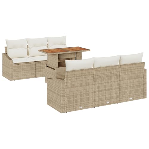 Homgoday 7-teiliges Garten Essgruppe mit Kissen beige Poly Rattan Akazie Outdoor M?Bel mit Sessel Model3349784 Homgoday 7-teiliges Garten Essgruppe mit Kissen beige Poly Rattan Akazie Outdoor M?Bel mit Sessel Model3349784 von Homgoday