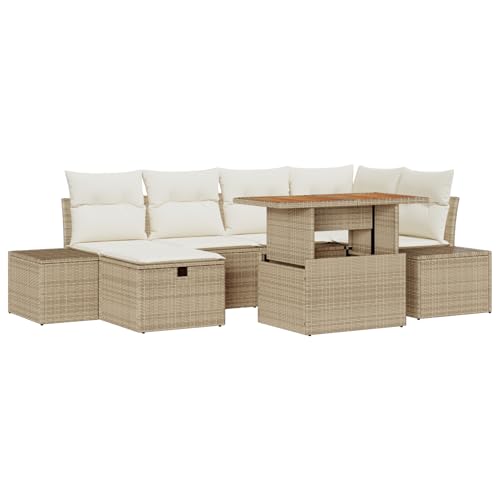 Homgoday 7-teiliges Garten Esstisch Set mit Kissen Beige Poly Rattan Akazie Outdoor M?Bel mit Sessel Model3361386 Homgoday 7-teiliges Garten Esstisch Set mit Kissen Beige Poly Rattan Akazie Outdoor M?Bel mit Sessel Model3361386 von Homgoday