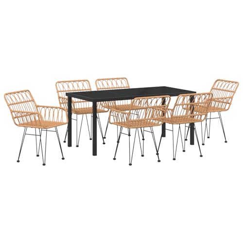 Homgoday 7-teiliges Garten Esszimmer Set Brown Poly Rattan Outdoor M?Bel mit Sessel Model3379181 von Homgoday
