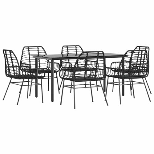 Homgoday 7-teiliges Garten-Esszimmerset aus schwarzem Polyrattanglas Outdoor M?Bel mit Sessel Model3334538 von Homgoday