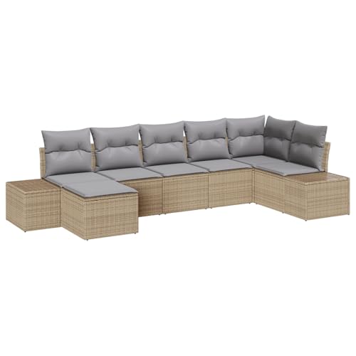 Homgoday 7-teiliges Garten-Sofa-Set mit Kissen Beige Poly-Rattan Lounge Möbel Outdoor von Homgoday