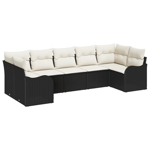Homgoday 7-teiliges Garten-Sofa-Set mit Kissen aus schwarzem Poly-Rattan, 2-Sitzer Garten-Sofa mit Kissen aus schwarzem Poly-Rattan Sofa Im Freien Model3345847 von Homgoday