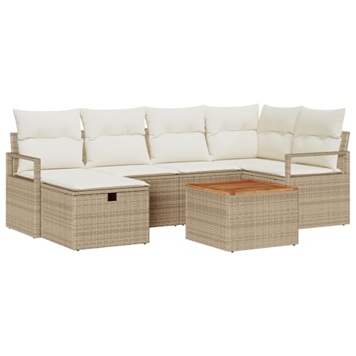 Homgoday 7-teiliges Garten-Sofa-Set mit Kissen in Beige aus Poly-Rattan, 2-Sitzer Garten-Sofa mit Kissen in Beige aus Poly-Rattan Sofa Im Freien Model3359540 von Homgoday