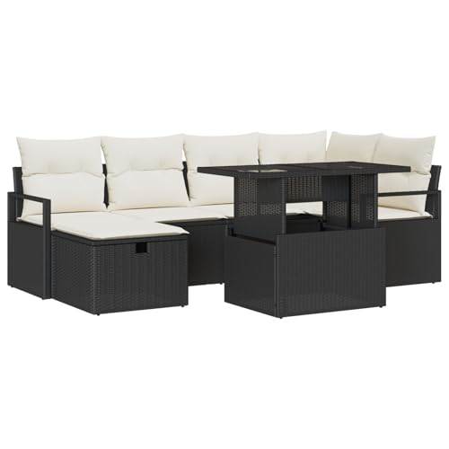 Homgoday 7-teiliges Garten Sofa Set mit Kissen schwarzes Poly Rattan, 2-Sitzer Garten Sofa mit Kissen schwarzes Poly Rattan Sofa Im Freien Model3359794 Homgoday 7-teiliges Garten Sofa Set mit Kissen schwarzes Poly Rattan, 2-Sitzer Garten Sofa mit Kissen schwarzes Poly Rattan Sofa Im Freien Model3359794 von Homgoday