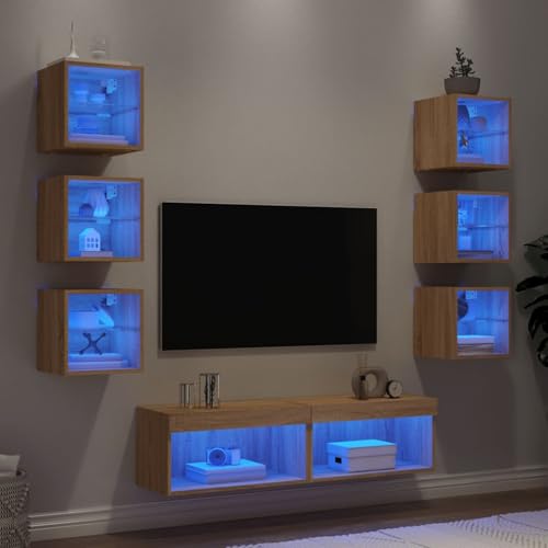 Homgoday 8-TLG. Wohnwand mit LED-Beleuchtung Sonoma-Eiche Holzwerkstoff Wandschrank Model3216635 Homgoday 8-TLG. Wohnwand mit LED-Beleuchtung Sonoma-Eiche Holzwerkstoff Wandschrank Model3216635 von Homgoday
