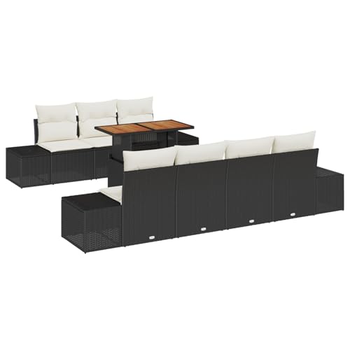 Homgoday 8-teilige Garten-Essgruppe mit Kissen Schwarz Poly Rattan Akazie Outdoor M?Bel mit Sessel Model3349921 von Homgoday