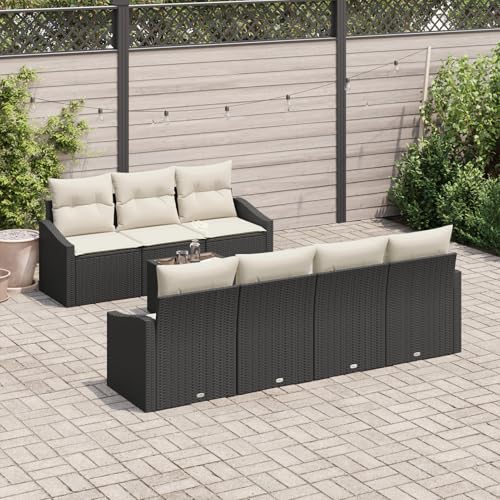 Homgoday 8-teilige Garten-Essgruppe mit Kissen Schwarz Poly Rattan Gartenmöbel Set Terassenmöbel Außen von Homgoday