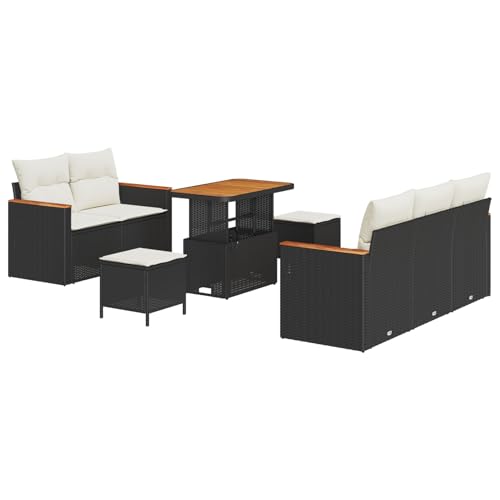 Homgoday 8-teilige Garten Sofa Set mit Kissen Schwarz Poly Rattan Akazie, 3-teilige Garten Essgruppe mit Kissen Schwarz Poly Rattan Akazie Outdoor M?Bel mit Sessel Model3362990 von Homgoday