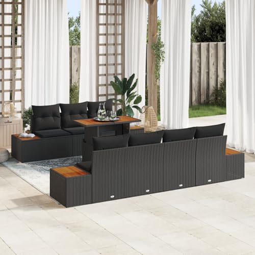 Homgoday 8-teiliges Garten-Esstisch-Set mit Kissen Schwarz Poly-Rattan Akazie Gartenmöbel Set Terassenmöbel Außen Homgoday 8-teiliges Garten-Esstisch-Set mit Kissen Schwarz Poly-Rattan Akazie Gartenmöbel Set Terassenmöbel Außen von Homgoday