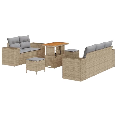 Homgoday 8-teiliges Garten-Sofa-Set mit Kissen Beige Poly Rattan Akazie Lounge Möbel Outdoor Homgoday 8-teiliges Garten-Sofa-Set mit Kissen Beige Poly Rattan Akazie Lounge Möbel Outdoor von Homgoday