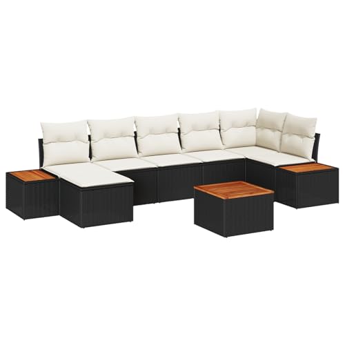 Homgoday 8-teiliges Garten-Sofa Set mit Kissen Schwarz Poly Rattan Akazie Lounge Möbel Outdoor von Homgoday