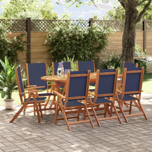 Homgoday 9-TLG. Garten-Essgruppe Massivholz Akazie und Textilene Gartenmöbel Set Möbelsets Balkonmöbel Terrassenmöbel Gartentisch mit Stühle Möbel Sitzgruppe für Terrasse Garten Balkon von Homgoday