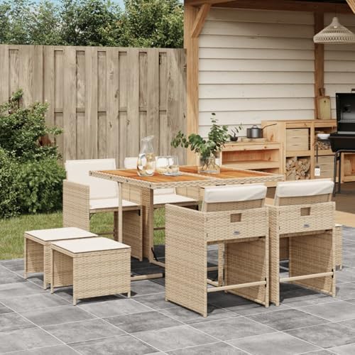 Homgoday 9-TLG. Garten-Essgruppe mit Kissen Beige Poly Rattan Garten-Esstisch und Stühle Model3211144 von Homgoday
