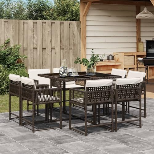 Homgoday 9-TLG. Garten-Essgruppe mit Kissen Braun Poly Rattan Gartenmöbel Set Möbelsets Balkonmöbel Sitzgruppe Terrassenmöbel Gartentisch mit Stühle Möbel für Garten Terrasse Balkon von Homgoday