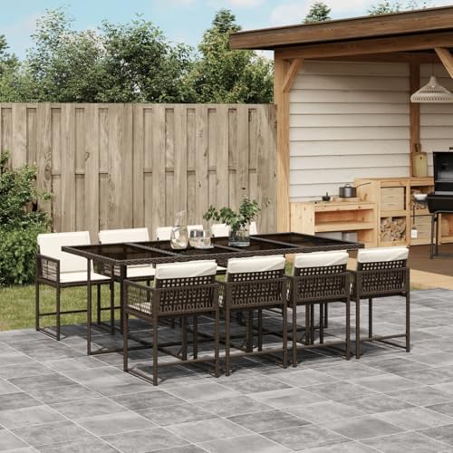 Homgoday 9-TLG. Garten-Essgruppe mit Kissen Braun Poly Rattan Gartenmöbel Set Möbelsets Terrassenmöbel Balkonmöbel Gartentisch mit Stühle Möbel Sitzgruppe für Garten Balkon Terrasse von Homgoday