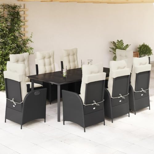 Homgoday 9-TLG. Garten-Essgruppe mit Kissen Gartenmöbel Set Möbelsets Balkonmöbel Sitzgruppe Gartentisch mit Stühle Terrassenmöbel Möbel für Garten Balkon Terrasse Schwarz Poly Rattan von Homgoday
