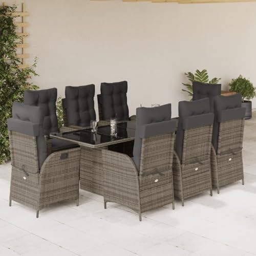 Homgoday 9-TLG. Garten-Essgruppe mit Kissen Grau Poly Rattan Gartenmöbel Set Möbelsets Balkonmöbel Terrassenmöbel Gartentisch mit Stühle Sitzgruppe Möbel für Terrasse Balkon Garten von Homgoday