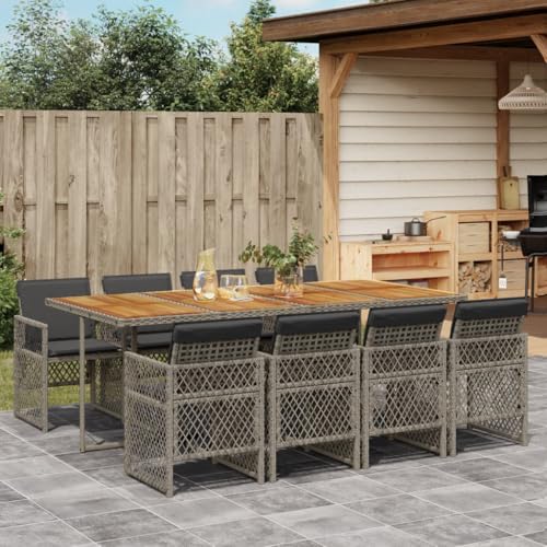 Homgoday 9-TLG. Garten-Essgruppe mit Kissen Grau Poly Rattan Gartenmöbel Set Möbelsets Terrassenmöbel Balkonmöbel Gartentisch mit Stühle Möbel Sitzgruppe für Garten Balkon Terrasse von Homgoday