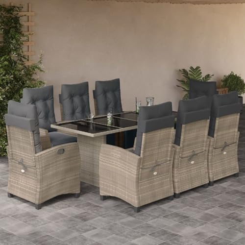 Homgoday 9-TLG. Garten-Essgruppe mit Kissen Hellgrau Poly Rattan Gartenmöbel Set Möbelsets Terrassenmöbel Balkonmöbel Gartentisch mit Stühle Möbel Sitzgruppe für Balkon Garten Terrasse Homgoday 9-TLG. Garten-Essgruppe mit Kissen Hellgrau Poly Rattan Gartenmöbel Set Möbelsets Terrassenmöbel Balkonmöbel Gartentisch mit Stühle Möbel Sitzgruppe für Balkon Garten Terrasse von Homgoday