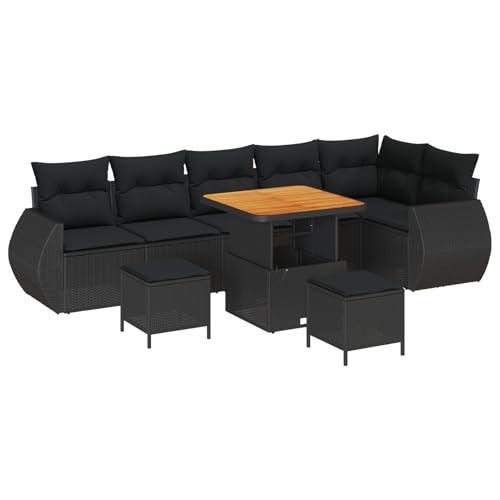 Homgoday 9 Teile Garten Sofa Set mit Kissen Schwarz Poly Rattan Akazie, 3 Teile Garten Essgruppe mit Kissen Schwarz Poly Rattan Akazie Outdoor M?Bel mit Sessel Model3361889 Homgoday 9 Teile Garten Sofa Set mit Kissen Schwarz Poly Rattan Akazie, 3 Teile Garten Essgruppe mit Kissen Schwarz Poly Rattan Akazie Outdoor M?Bel mit Sessel Model3361889 von Homgoday