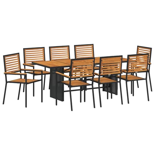 Homgoday 9-teiliges Garten Essset Schwarz Poly Rattan Akazie, Stapelbare Gartenstühle mit Polstern 2 Stück Schwarz Poly Rattan Outdoor M?Bel mit Sessel Model3365452 von Homgoday