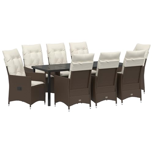 Homgoday 9-teiliges Garten-Esszimmer-Set mit Kissen in Braun aus Poly-Rattan Outdoor M?Bel mit Sessel Model3379547 von Homgoday