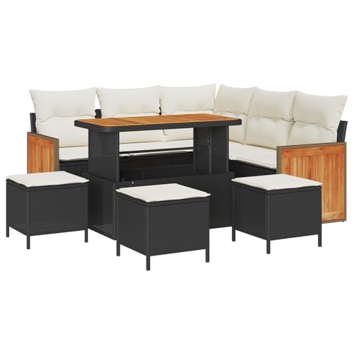 Homgoday 9-teiliges Garten Sofa Set mit Kissen Schwarz Poly Rattan Akazie, 4-teiliges Garten ESS-Set mit Kissen Schwarz Poly Rattan Akazie Outdoor M?Bel mit Sessel Model3365260 Homgoday 9-teiliges Garten Sofa Set mit Kissen Schwarz Poly Rattan Akazie, 4-teiliges Garten ESS-Set mit Kissen Schwarz Poly Rattan Akazie Outdoor M?Bel mit Sessel Model3365260 von Homgoday