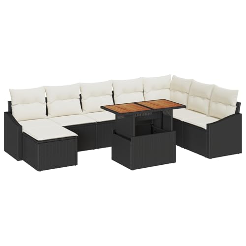 Homgoday 9-teiliges Garten Sofa Set mit Kissen Schwarz Poly Rattan Sofa Im Freien Model3358609 von Homgoday
