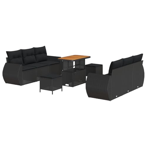 Homgoday 9-teiliges Garten Sofa Set mit Kissen Schwarzes Poly Rattan Akazie, 3-teiliges Garten Essgruppe mit Kissen Schwarzes Poly Rattan Akazie Outdoor M?Bel mit Sessel Model3361829 Homgoday 9-teiliges Garten Sofa Set mit Kissen Schwarzes Poly Rattan Akazie, 3-teiliges Garten Essgruppe mit Kissen Schwarzes Poly Rattan Akazie Outdoor M?Bel mit Sessel Model3361829 von Homgoday