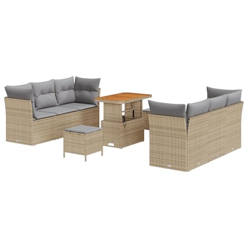 Homgoday 9-teiliges Garten Sofaset mit Kissen Beige Poly Rattan Akazie Lounge Möbel Outdoor Homgoday 9-teiliges Garten Sofaset mit Kissen Beige Poly Rattan Akazie Lounge Möbel Outdoor von Homgoday