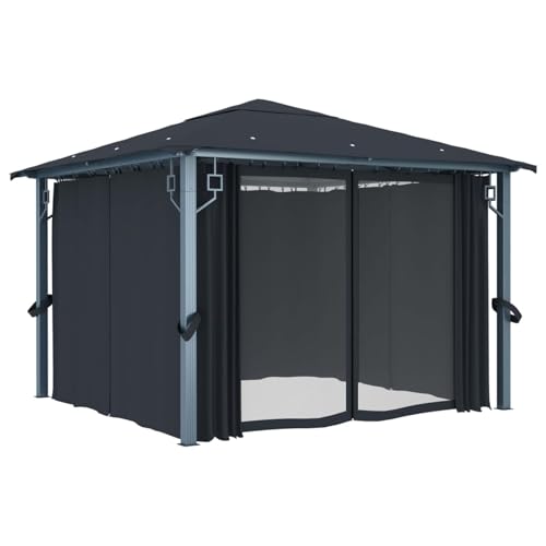 Homgoday Aluminium-Stahl-Pavillon mit Vorhängen, Anthrazit, 300x300x270 cm, Anti-UV Model48043 Homgoday Aluminium-Stahl-Pavillon mit Vorhängen, Anthrazit, 300x300x270 cm, Anti-UV Model48043 von Homgoday