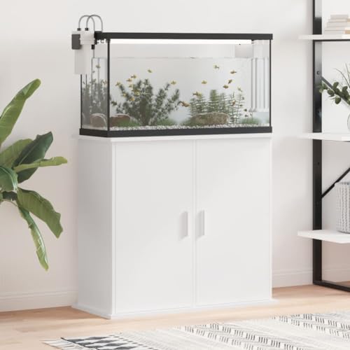 Homgoday Aquariumständer Aquarium Unterschrank Aquarium Tisch Aquarienschrank mit 4 Fächer Aquarienunterschrank Terrarium Schrank für Sicheren Stand Weiß 81x36x73 cm Holzwerkstoff von Homgoday