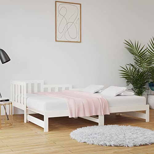 Homgoday Ausziehbett Tagesbett Ausziehbar Bettsofa Sofabett Schlafsofa Holzbett Schlafcouch Gästebett Lattenrost für Wohnzimmer Schlafzimmer Weiß 2X(80x200) cm Massivholz Kiefer von Homgoday