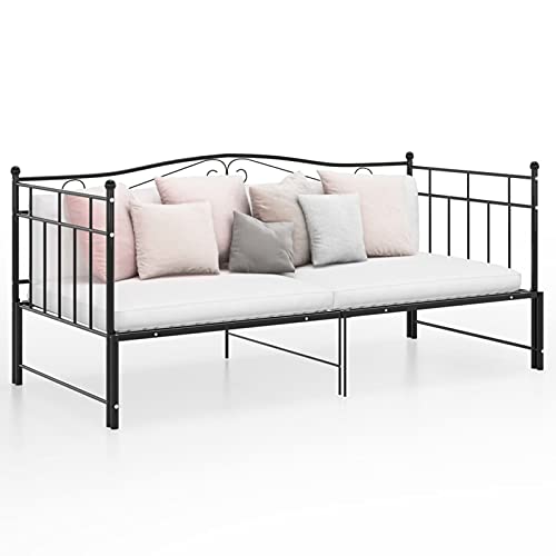 Homgoday Ausziehsofa Bettgestell Ausziehbett Sofabett Tagesbett Schlafsofa Gästebett Metallbett Funktionsbett Bettsofa Schlafsofa für Gästezimmer Wohnzimmer Schwarz Metall 90x200 cm von Homgoday