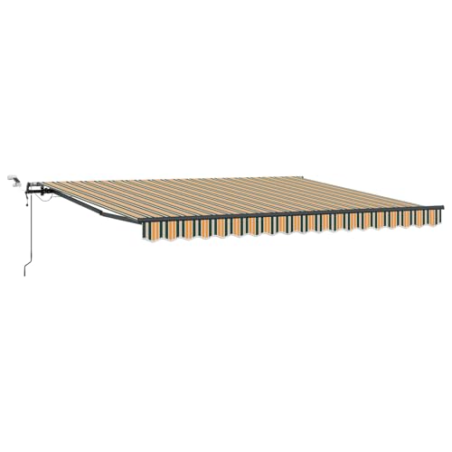 Homgoday Automatische Einziehbare Markise mit LED Grün und Gelb 400x300 cm, Markisenstoff Ersatz für 4x3 m Rahmen Grün und Gelb Balkonmarkise Model3330710 von Homgoday