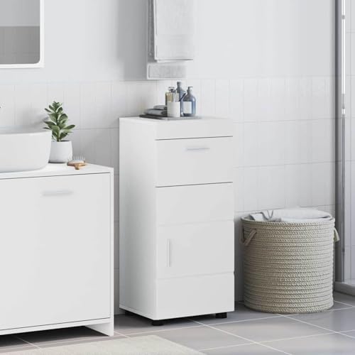 Homgoday Badezimmer Schrank mit Tür Hochglanz-Weiß 37 x 31,5 x 82 cm Badezimmerschränke Model880345 von Homgoday