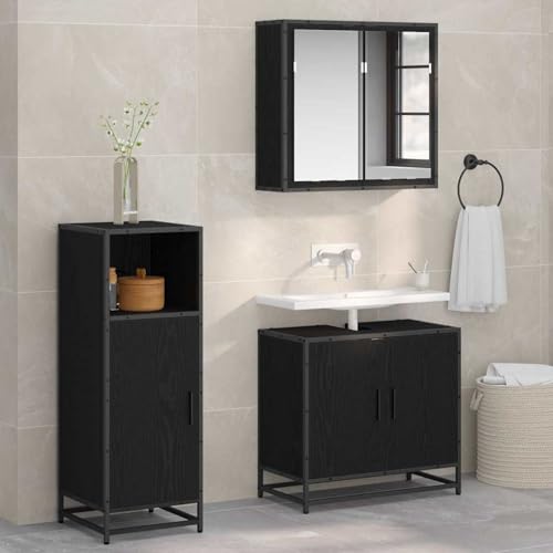 Homgoday Badezimmer Schrank mit Tür Schwarze Eiche 35 x 37,5 x 100 cm Badezimmerschränke Model883593 von Homgoday