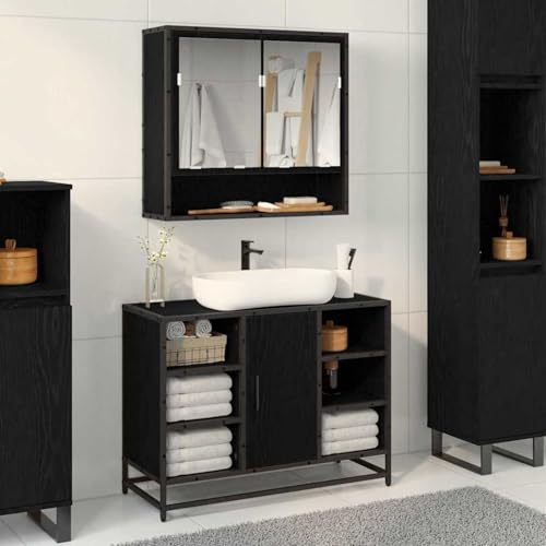 Homgoday Badezimmer Waschbecken Schrank Schwarze Eiche 80 x 33 x 60 cm Badezimmerschränke Model883639 von Homgoday