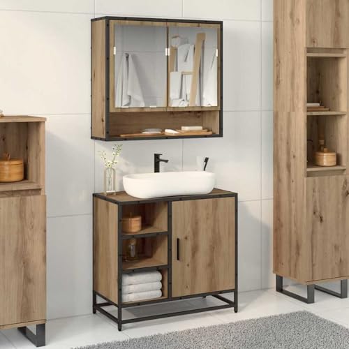 Homgoday Badezimmer Waschbecken Schrank mit Regal Eiche handwerklich Badezimmerschränke Model883635 von Homgoday