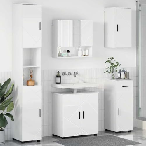 Homgoday Badezimmerm?Bel Set 5 pcs Hochglanz-Wei? 61 x 35 x 64 cm Badezimmerm?Bel Schr?nke und Lagerung Model3392997 von Homgoday