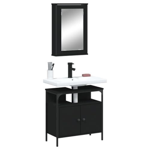 Homgoday Badezimmermöbel-Set 2-teilig, schwarz, aus mehrschichtigem Holz, Sideboard, Bodenschrank für Badezimmer, Aufbewahrungsschränke, Regale, Büroschrank, Modell 3214775 Homgoday Badezimmermöbel-Set 2-teilig, schwarz, aus mehrschichtigem Holz, Sideboard, Bodenschrank für Badezimmer, Aufbewahrungsschränke, Regale, Büroschrank, Modell 3214775 von Homgoday