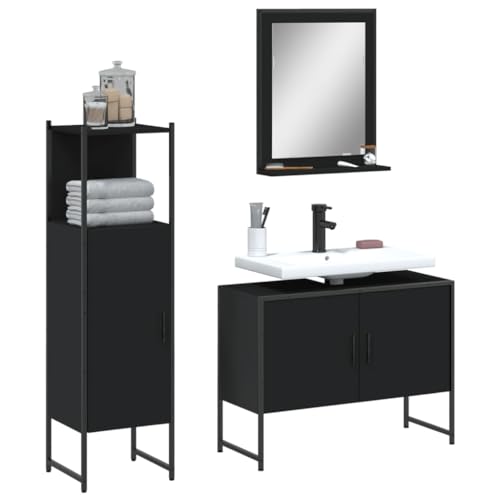 Homgoday Badezimmermöbel-Set 3-teilig, schwarz, aus mehrschichtigem Holz, Sideboard, Bodenschrank für Badezimmer, Aufbewahrungsregal, Büroschrank, Model3214349 Homgoday Badezimmermöbel-Set 3-teilig, schwarz, aus mehrschichtigem Holz, Sideboard, Bodenschrank für Badezimmer, Aufbewahrungsregal, Büroschrank, Model3214349 von Homgoday